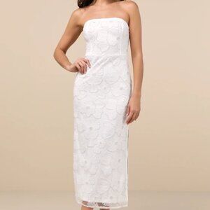 Lulus - loving mentality white beaded strapless midi dress - Medium